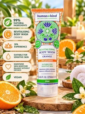 Human+Kind Revitalising Body Wash Orange New Full Size 250 ml